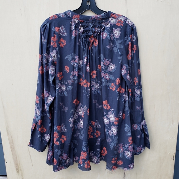 Free People Blue Pebble Crepe Bouse - Boho - XS - Picture 15 of 16